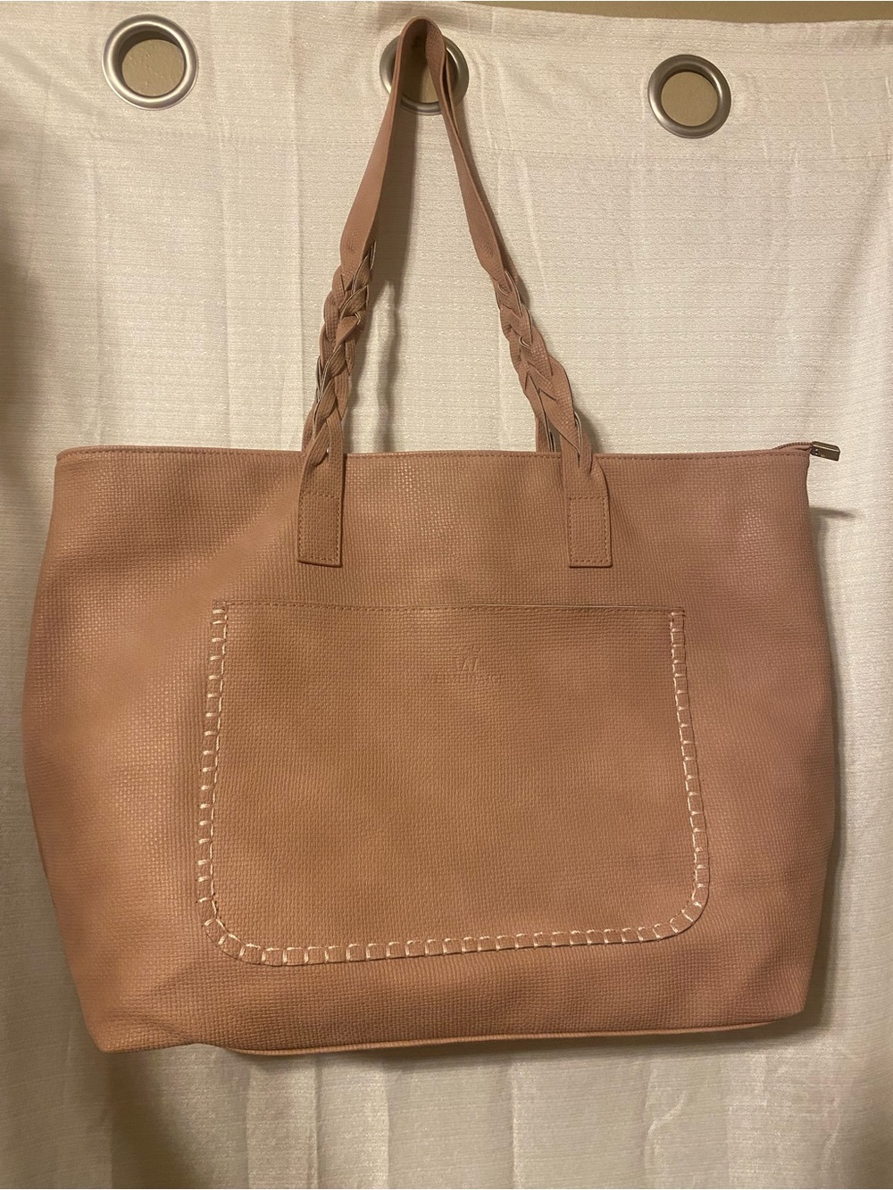Weimeibaige Dusty Rose Braided Handle Vegan Faux Leather Large Tote